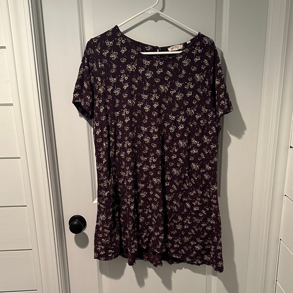Fat Face Dark Purple Floral Short Sleeve Top
